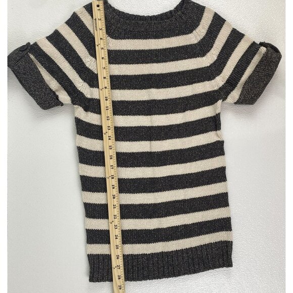 Ann Taylor XS Preppy Chic Striped Metallic Knit Shimmer Sweater Top Black Cream - Picture 4 of 10